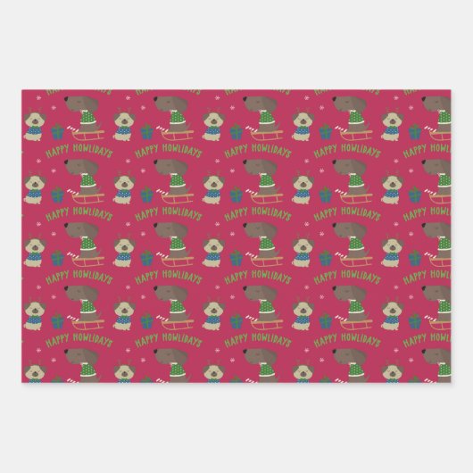 Cute Kersthonden Cartoon Pattern Red Blue Inpakpapier Vel (Voorkant 3)