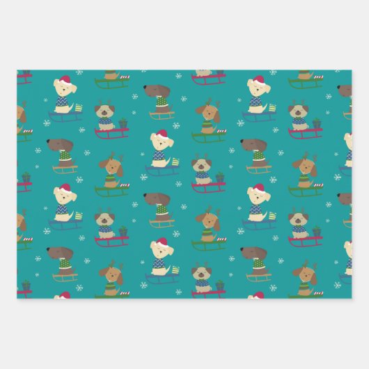 Cute Kersthonden Cartoon Pattern Red Blue Inpakpapier Vel (Voorkant 2)