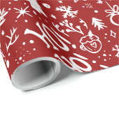 Cute kerstillustraties rood cadeaupapier (Rol Hoek)