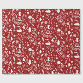 Cute kerstillustraties rood cadeaupapier (Vlak)