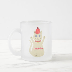 Cute Kerstkat Aangepaste Naam Matglas Koffiemok