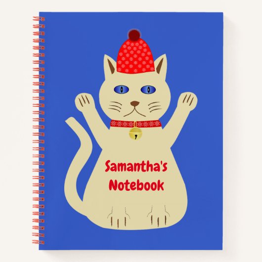 Cute Kerstkat Aangepaste Naam Notitieboek (Voorkant)