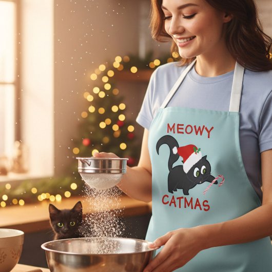 Cute kerstkat Meowy Catmas Holiday Schort