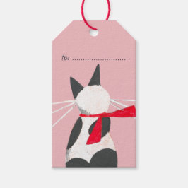 Cute Kerstkat roze Kerst Geschenklabels Cadeaulabel