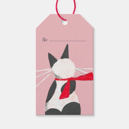 Cute Kerstkat roze Kerst Geschenklabels Cadeaulabel (Voorkant)