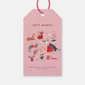 Cute Kerstkat roze Kerst Geschenklabels Cadeaulabel (Achterkant)