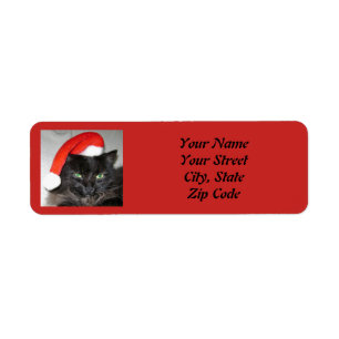 Cute kerstkat Santa Hat Foto Etiket
