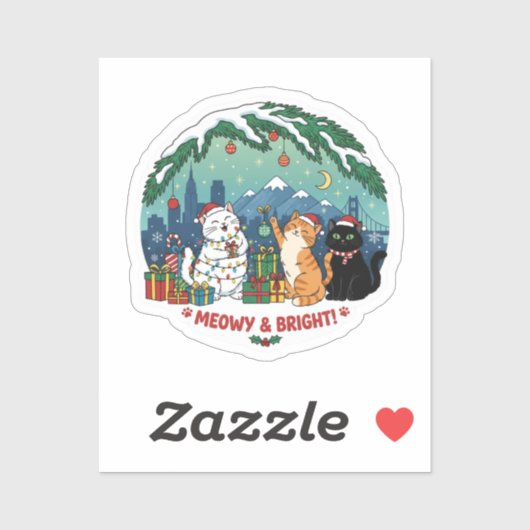 Cute Kerstkat Sticker (Vel)