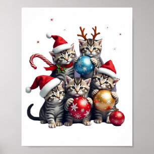 Cute Kerstkatten In De Ruimte Ornamenten T-Shirt Poster