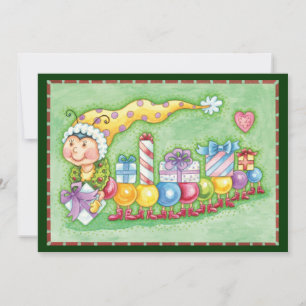 Cute Kerstkerst-driepijlertrein met Cadeaus Feestdagenkaart