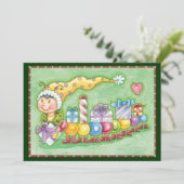 Cute Kerstkerst-driepijlertrein met Cadeaus Feestdagenkaart (Staand voorkant)