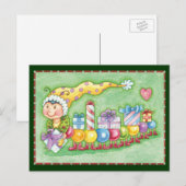Cute Kerstkerst-driepijlertrein met Cadeaus Feestdagenkaart (Voorkant / Achterkant)