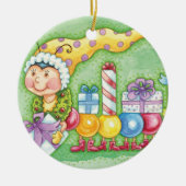 Cute Kerstkerst-driepijlertrein met Cadeaus Keramisch Ornament (Voorkant)