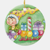 Cute Kerstkerst-driepijlertrein met Cadeaus Keramisch Ornament (Achterkant)