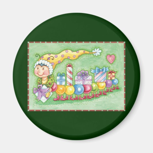 Cute Kerstkerst-driepijlertrein met Cadeaus Magneet (Voorkant)