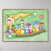 Cute Kerstkerst-driepijlertrein met Cadeaus Poster (Voorkant)