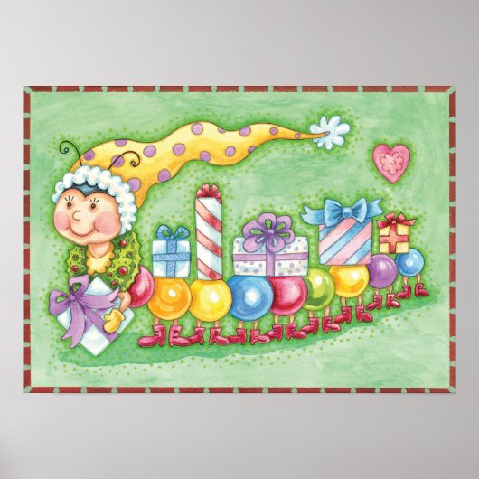 Cute Kerstkerst-driepijlertrein met Cadeaus Poster (Voorkant)
