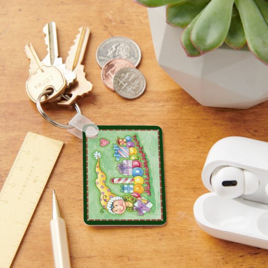 Cute Kerstkerst-driepijlertrein met Cadeaus Sleutelhanger (Bureau)