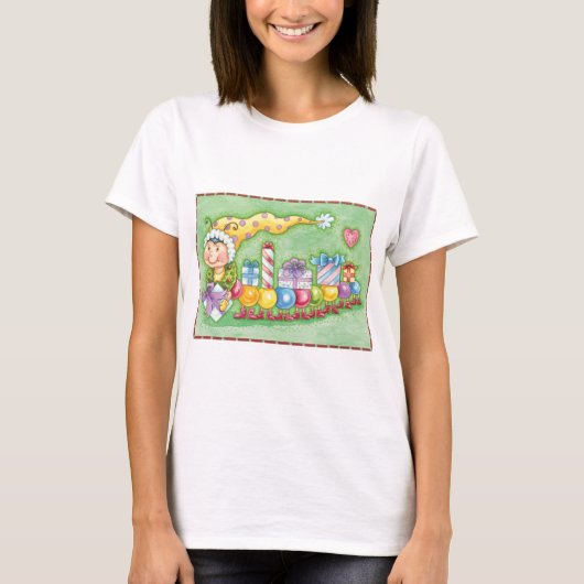 Cute Kerstkerst-driepijlertrein met Cadeaus T-shirt (Voorkant)