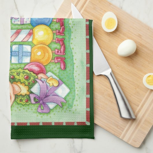 Cute Kerstkerst-driepijlertrein met Cadeaus Theedoek (Quarter Fold)