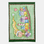 Cute Kerstkerst-driepijlertrein met Cadeaus Theedoek (Verticaal)