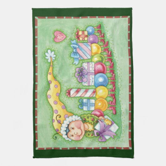 Cute Kerstkerst-driepijlertrein met Cadeaus Theedoek (Verticaal)