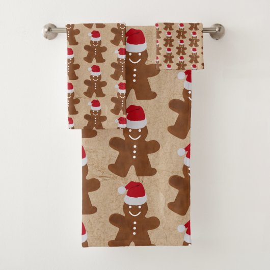 Cute Kerstkerst Gingerbrood Man Cookies Kraft Bad Handdoek (Insitu)