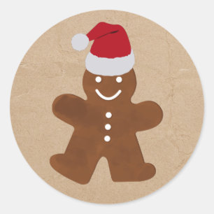 Cute Kerstkerst Gingerbrood Man Cookies Kraft Ronde Sticker