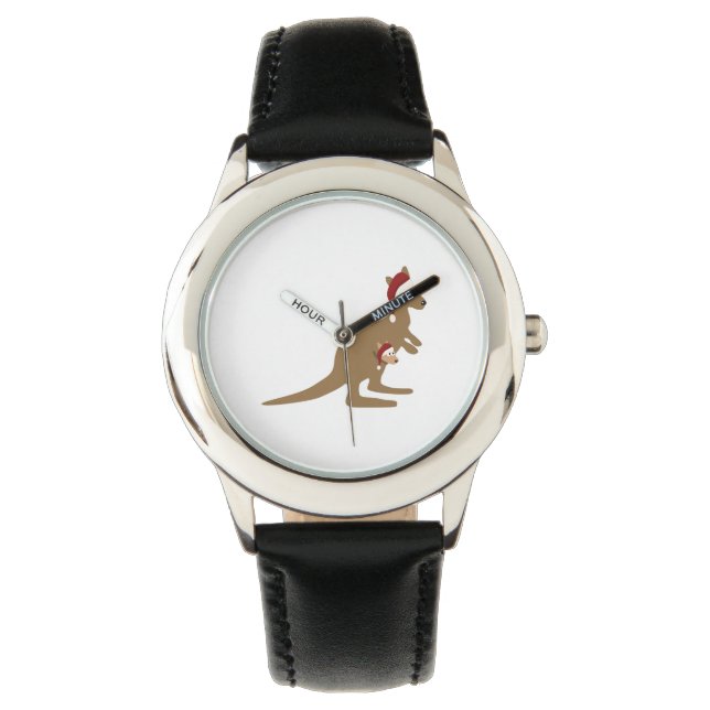 Cute Kerstkerst Kangaroos Horloge (Voorkant)