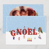 Cute Kerstknomes G-Noel Family 1-Foto Feestdagenkaart (Voorkant / Achterkant)