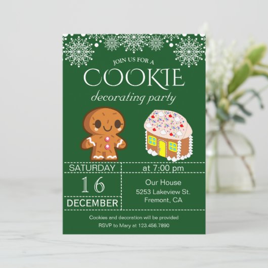 Cute Kerstkoekje Decorting Party Invitation Kaart (Staand voorkant)