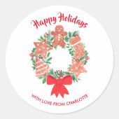 Cute Kerstkoekje Wreath Ronde Sticker (Voorkant)