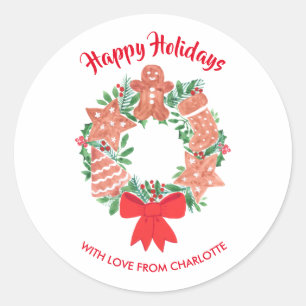 Cute Kerstkoekje Wreath Ronde Sticker