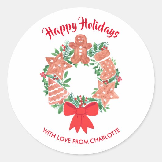 Cute Kerstkoekje Wreath Ronde Sticker (Voorkant)