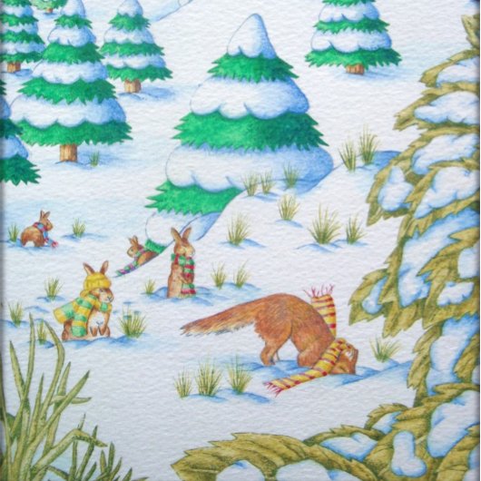 Cute kerstkonijn en fox sneeuwscène t-shirt