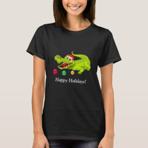 Cute kerstkrokodil. Groene gouden en rode ballen T-shirt