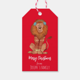 Cute kerstlion cadeaulabel