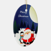 Cute Kerstman en pinguïns Kerstornament Keramisch Ornament (Rechts)