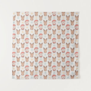 Cute Kerstman en Rendier Patroon Wandkleed