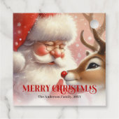 Cute Kerstman en Rudolph Festive Kerstcadeau Label (Achterkant)