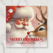 Cute Kerstman en Rudolph Festive Kerstcadeau Label (Voorkant)