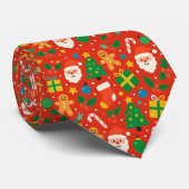 Cute Kerstman & Gemberkoekman Rode Kerstboom Stropdas (Opgerold)