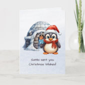 Cute kerstman hoed pinguïn sneeuwvlokken kinderen  feestdagen kaart (Voorkant)