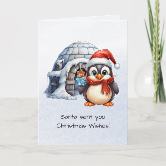 Cute kerstman hoed pinguïn sneeuwvlokken kinderen  feestdagen kaart (Voorkant)