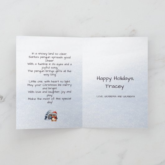 Cute kerstman hoed pinguïn sneeuwvlokken kinderen  feestdagen kaart (Binnen)