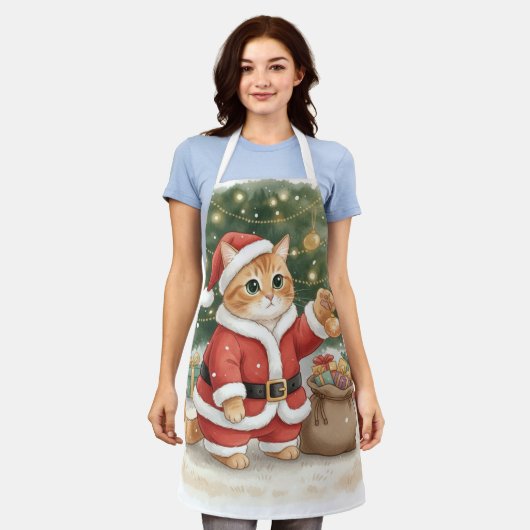 Cute Kerstman Kat Kerstmis Schort voor Kat Liefheb (Gedragen)