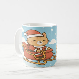 Cute Kerstman Kat Vliegende slee Kerstmug Koffiemok