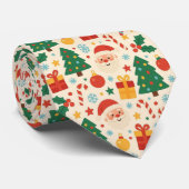 Cute Kerstman & Kerstboom Crème Nekstropdas Stropdas (Opgerold)