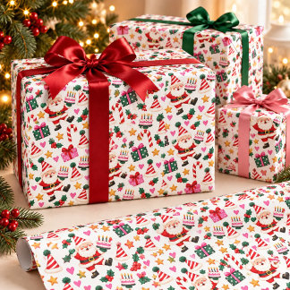Cute Kerstman Kerstverjaardagstaarten Feestpatroon Cadeaupapier