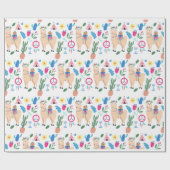 Cute Kerstman Mexican Llamas Cadeaupapier (Vlak)